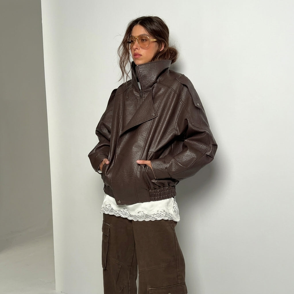 Valentina - Bomber De Piel Cuello Alto
